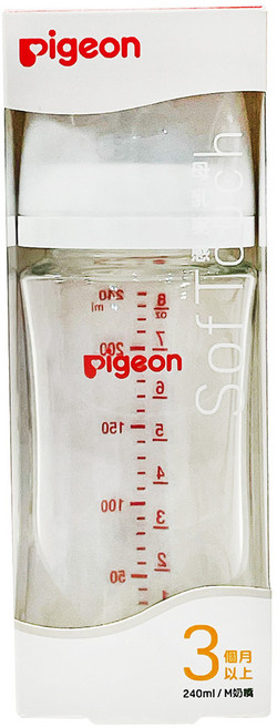 pigeon 貝親 第三代母乳實感玻璃奶瓶 M Y字孔奶嘴 3個月以上, 純淨白, 240ml, 1個