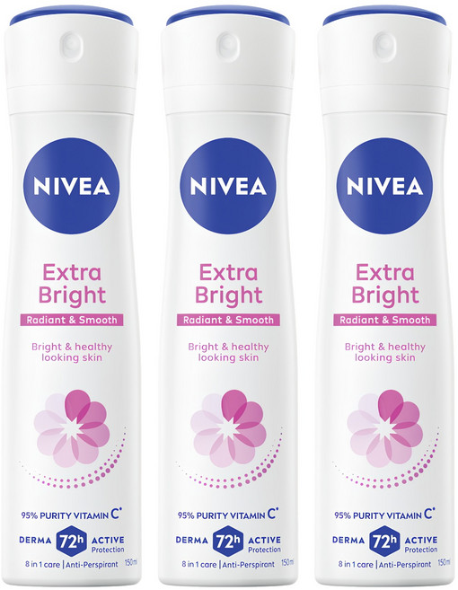NIVEA 妮維雅 止汗爽身噴霧亮白系列 噴霧瓶, 150ml, 3瓶