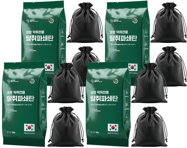 필터포유 파쇄 활성탄 실내 탈취제 + 부직포 주머니 2p 세트, 4세트, 500g - 쿠팡