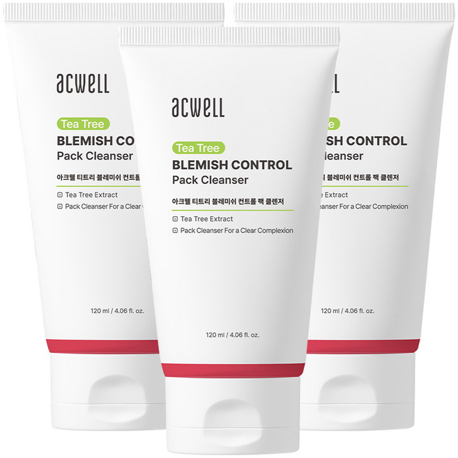 아크웰 티트리 블레미쉬 컨트롤 팩 클렌저 120ml, 3개, 1개입