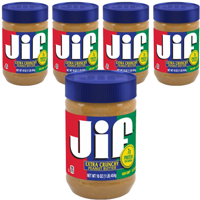 Jif 美味顆粒花生醬, 454g, 5罐