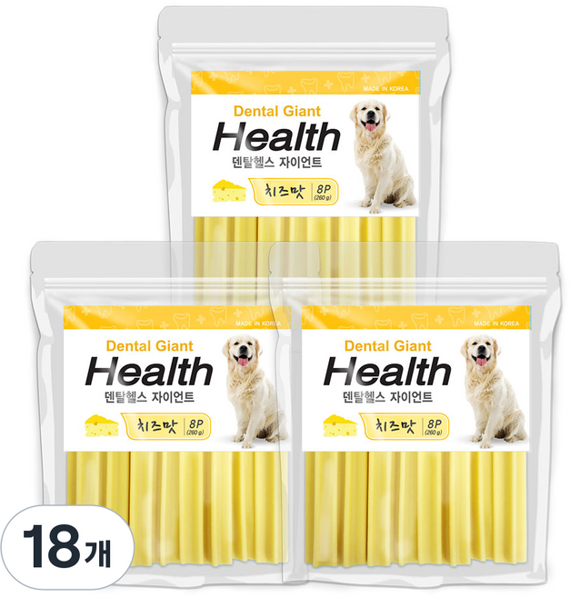 인터펫코리아 강아지 덴탈헬스 플러스 자이언트 껌, 치즈맛, 260g, 18개