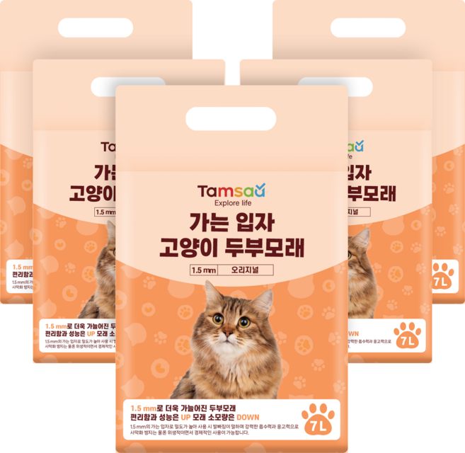 탐사 가는 입자 고양이 두부모래 1.5mm, 7L, 5팩, 오리지널