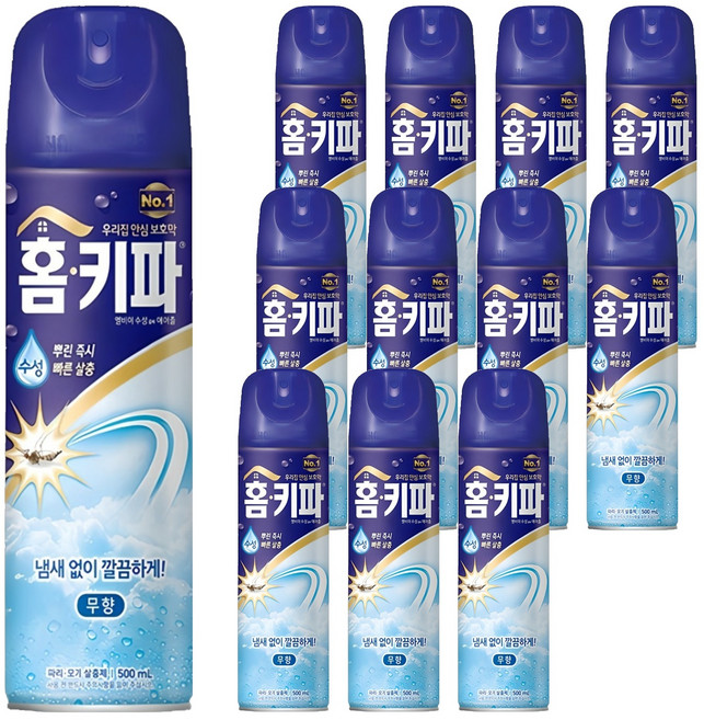 홈키파 에어졸 무향 모기 파리 살충제, 500ml, 12개