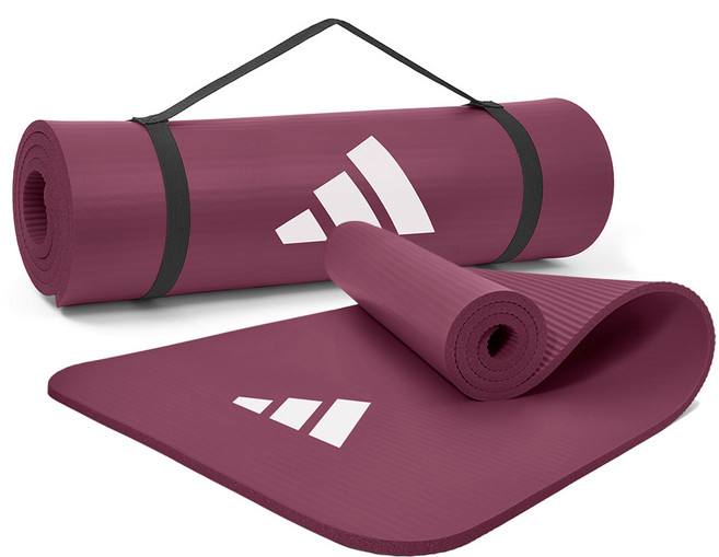 아디다스 피트니스 요가매트 + 휴대용 스트랩 세트, 마룬, 1개
