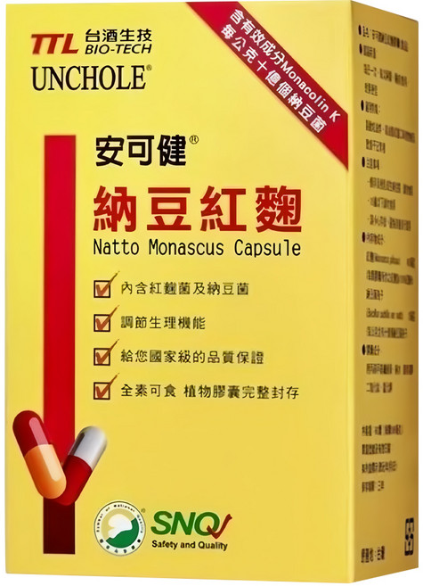 TTL BIO-TECH 台酒生技 安可健納豆紅麴膠囊, 60顆, 1盒