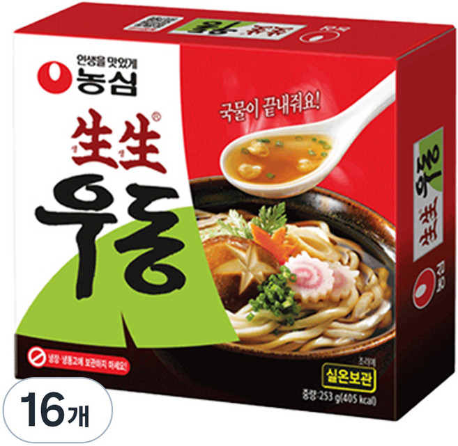 생생우동 면 봉지, 253g, 16개