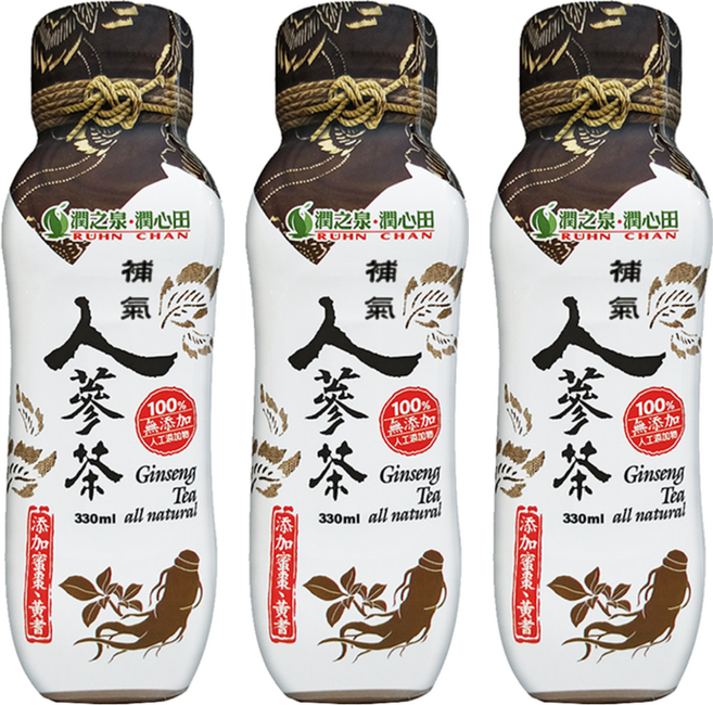 RUHN CHAN 潤之泉潤心田 人蔘茶 天然, 330ml, 3瓶