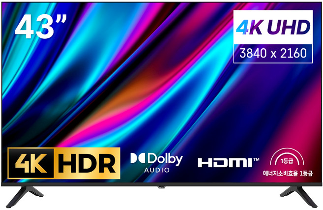 홈플래닛 프리미엄 베젤리스 고화질 43인치 4K UHD LED TV, HPT430ULMA, 고객직접설치, 스탠드형, 109cm(43인치)