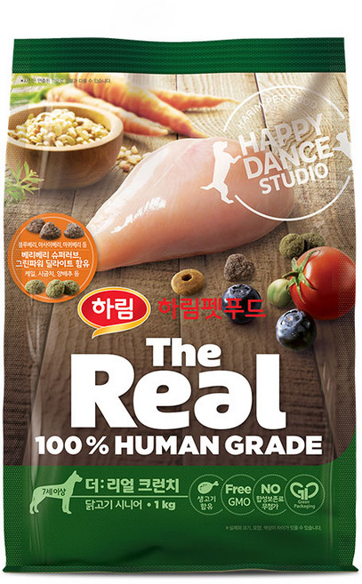 하림펫푸드 더리얼 크런치 시니어 강아지사료, 닭, 1kg, 1개