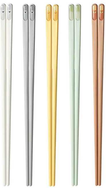 FaSoLa 耐高溫防滑抗菌玻璃纖維合金筷 卡通款, 5雙筷子, 棕色 + 黃色 + 藍色 + 綠色 + 白色, 1組