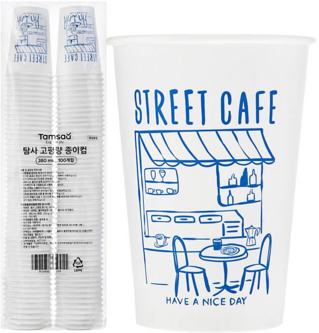 탐사 고평량 종이컵 디자인 380ml, 1개, 100개입