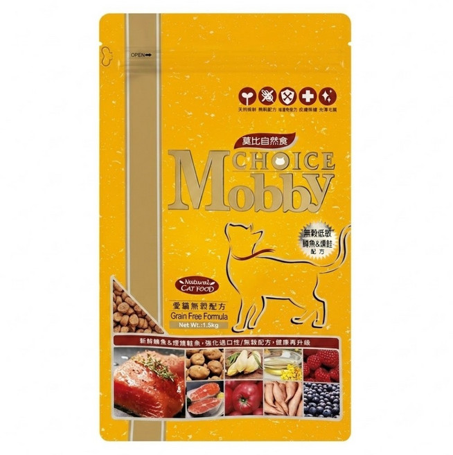 Mobby 莫比 全齡貓 愛貓無穀配方 乾飼料, 1袋, 鱒魚 + 煙燻鮭魚, 1.5kg