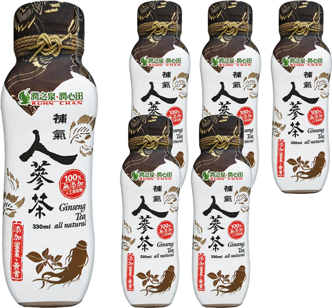 RUHN CHAN 潤之泉潤心田 人蔘茶 天然, 330ml, 6瓶
