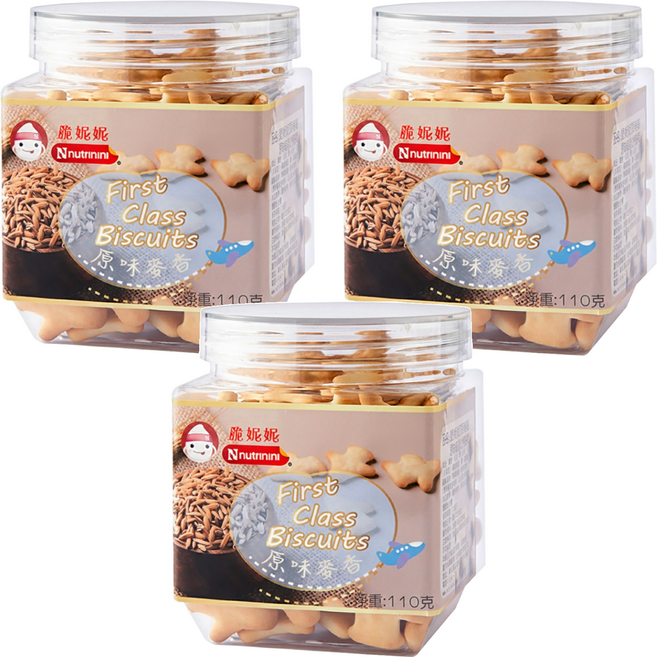 Nnutrinini 脆妮妮 頭等艙飛機餅 1歲以上, 原味麥香, 110g, 3罐