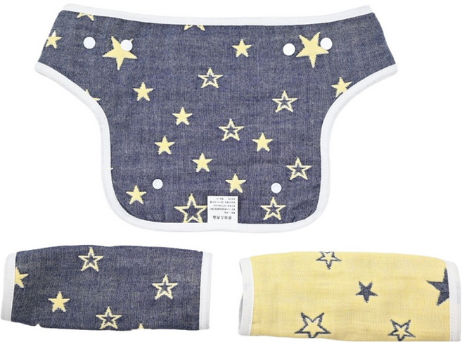 vanibaby 母嬰生活 六層紗背帶口水巾組, 小星星款 藍色 + 黃色, 1組