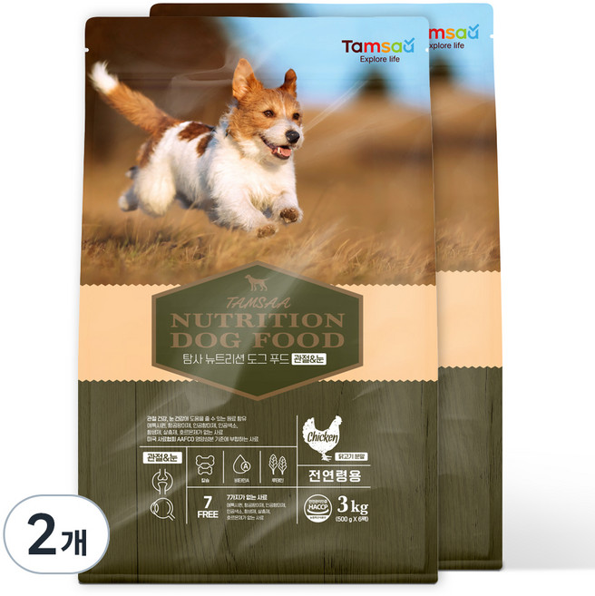 탐사 프리미엄 뉴트리션 도그 푸드 강아지 사료 관절&눈, 치킨, 2개, 3kg
