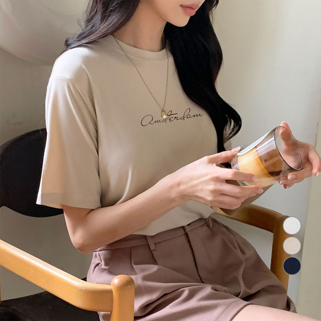 AFINAR 찰랑 레이온 프린팅 반팔 티셔츠