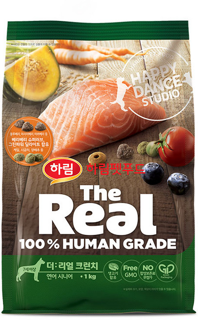 하림펫푸드 더리얼 크런치 시니어 강아지사료, 연어, 1kg, 1개