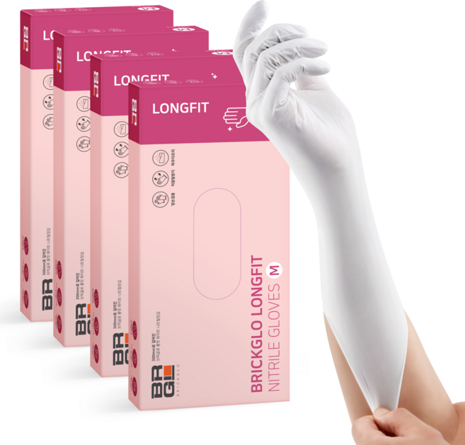 브릭글로 롱핏 니트릴 장갑 50p, 화이트, 중(M), 4개