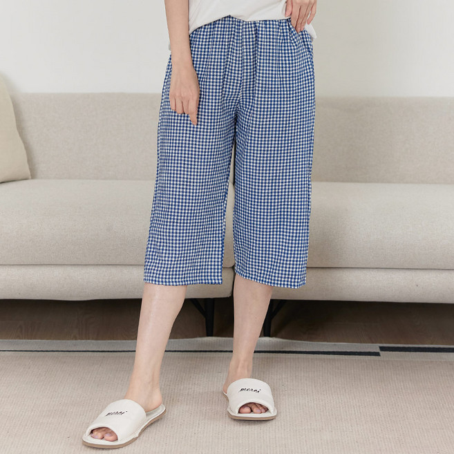 GLAM GONGGAM 情侶款楊柳格紋柔軟七分睡褲