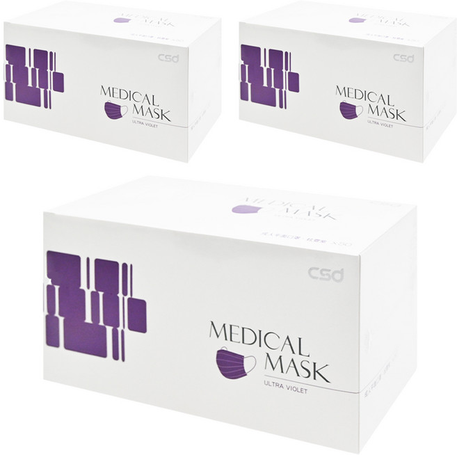 CSD 中衛 成人平面醫療口罩, 炫霓紫, 3盒, 50片