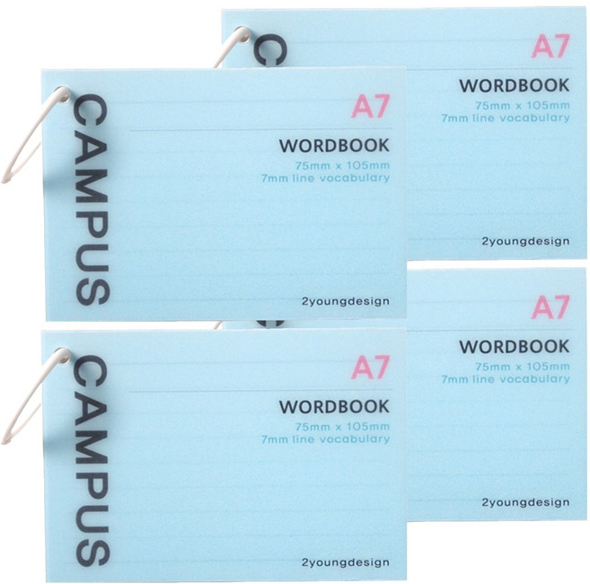 투영디자인 캠퍼스 A7 유선링 단어장 60매, 스카이블루, 4개