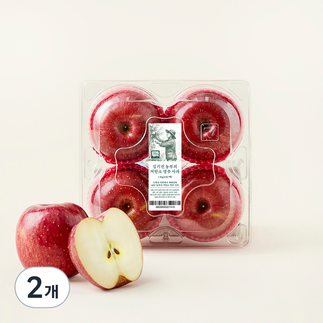 김기진농부의 저탄소 영주 사과, 1.2kg(대과/4입), 2개
