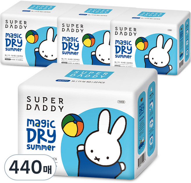 슈퍼대디 미피 매직드라이 썸머 팬티형 기저귀, 특대형(XL), 440매