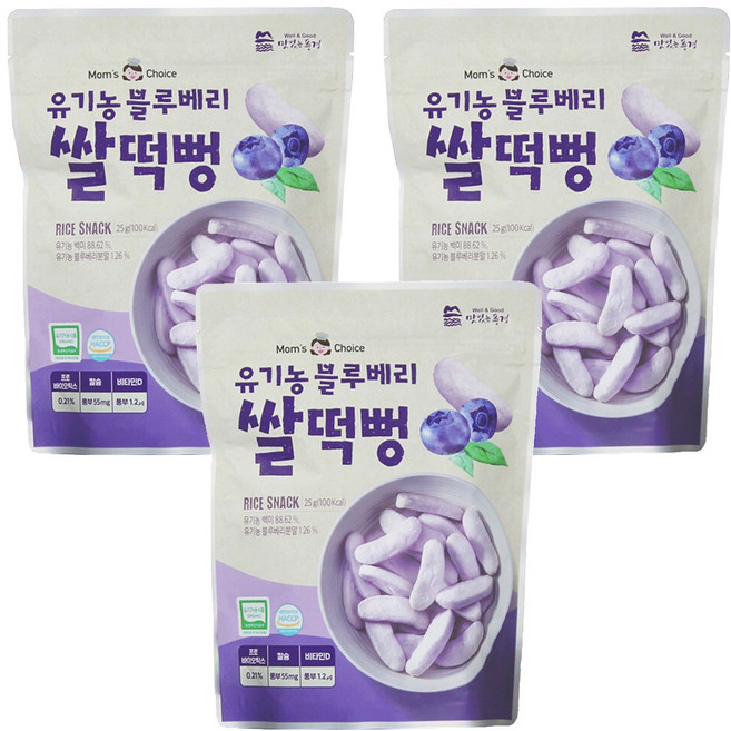 맛있는풍경 유기농 블루베리 쌀떡뻥, 블루베리맛, 25g, 3개