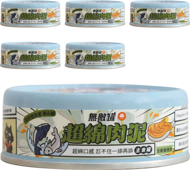 ParkCat 貓樂園 無敵罐超棉肉泥主食貓罐 器官保健 98%鮮肉含量 添加Asahi啤酒酵母, 80g, 6個, 鮪魚 + 鱸魚