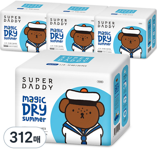 슈퍼대디 미피 매직드라이 썸머 팬티형 기저귀, 대형(L), 312매