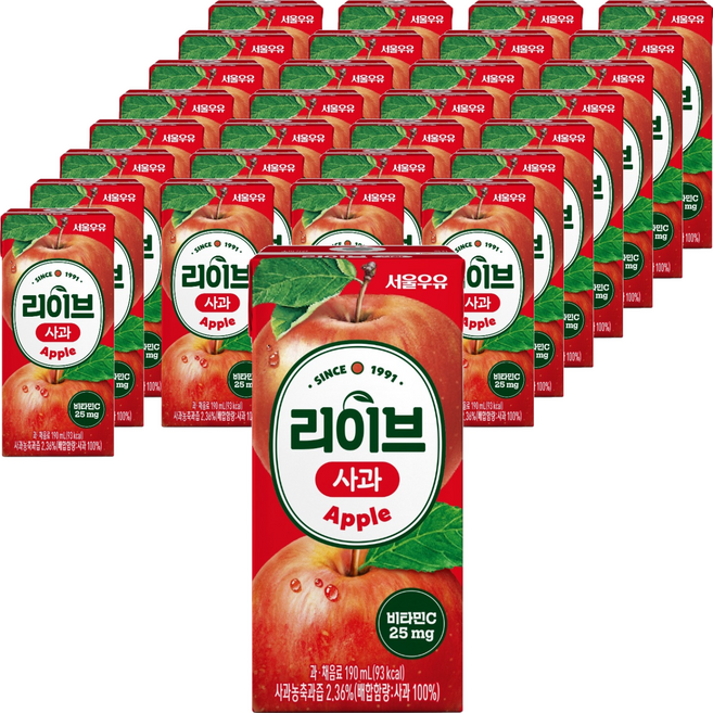 서울우유 리이브 사과 주스, 190ml, 48개