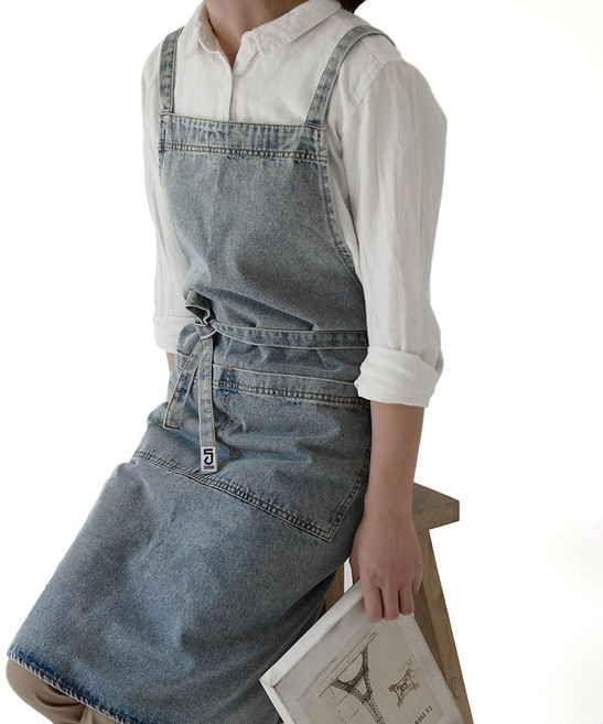 쥬비우 리본스트링 데님 앞치마, 연청, 1개