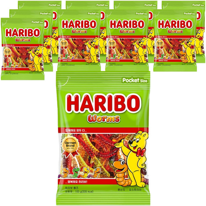 하리보 웜즈 젤리, 100g, 10개