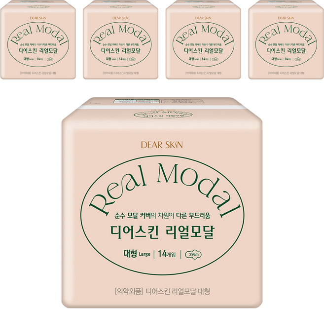 디어스킨 리얼모달 생리대 날개형, 대형, 14개입, 5개