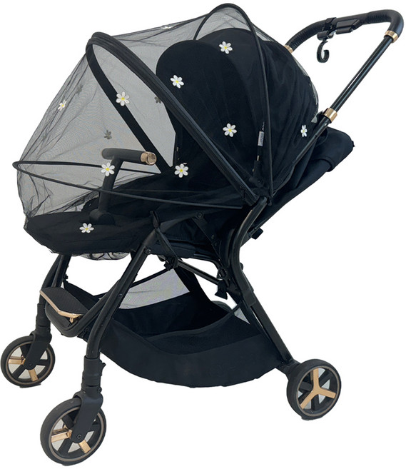 어프리비 유모차 모기장 커버 방충망 햇빛가리개, 데이지블랙, 1개