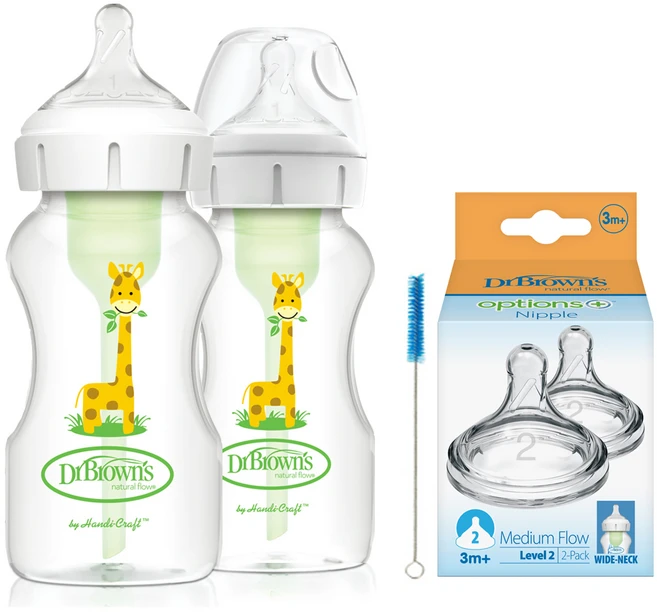 닥터브라운 데코 PP 젖병 와이드넥 + 2단계 젖꼭지 트윈팩, 화이트, 270ml, 1개 - 쿠팡