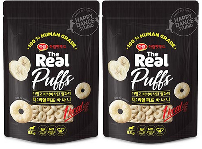 하림더리얼 퍼프 대용량 강아지 간식, 바나나맛, 85g, 2개