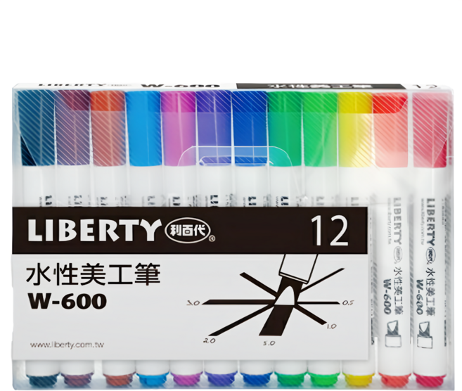 LIBERTY 利百代 水性美工筆組 W-600, 12色, 1盒