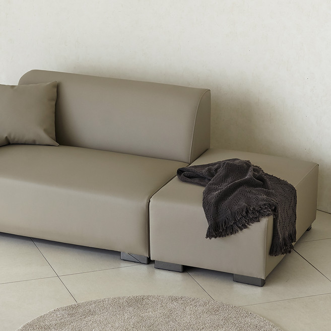 도모디자인 루나 가죽소파 2인용 소파 우형 + 스툴 + 쿠션 1p 세트 방문설치, 라이트그레이