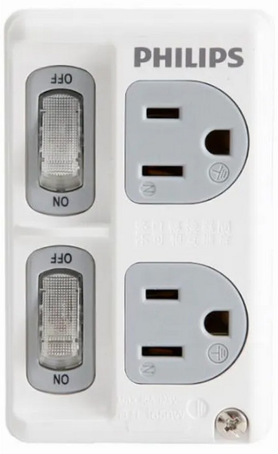 PHILIPS 飛利浦 台灣公司貨 節能開關 2開2插分接式插座 CHP3020W/96, 99mm, 白色, 1個