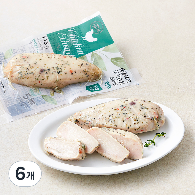 참프레 동물복지 인증 닭가슴살 수비드 허브, 115g, 6개, 1개입