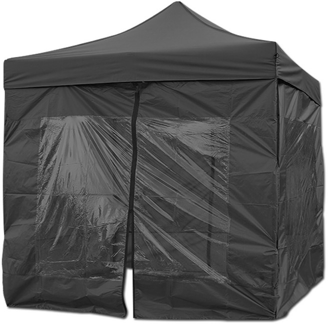 윈에어 캐노피천막 지붕+프레임+투명 바람막이 4면 C세트, 블랙
