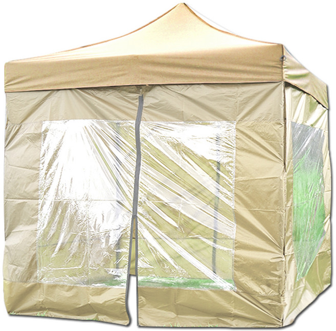 윈에어 캐노피천막 지붕+프레임+투명 바람막이 4면 C세트, 베이지