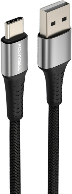 POLYWELL 寶利威爾 USB To Type-C 編織充電線 適用安卓手機 行動電源 PW15-W45-A345, 1m, 黑色, 1條
