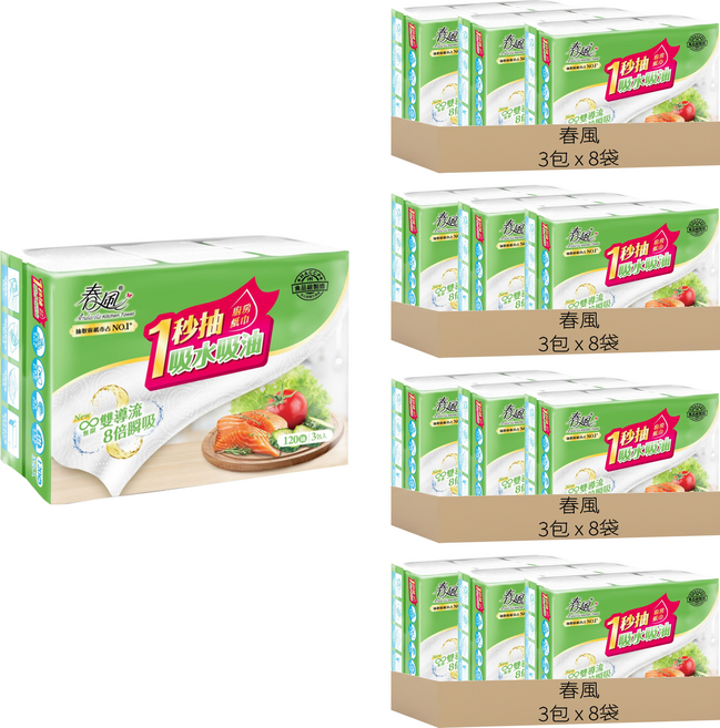 春風 抽取式廚房紙巾, 3包, 32袋
