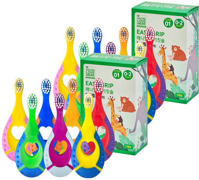 네이쳐러브메레 이지그립 애니멀 아기 칫솔 1단계, 혼합색상, 7개입, 2세트