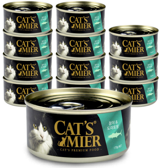 캣츠미어 고양이 주식캔, 참치+도미, 170g, 12개