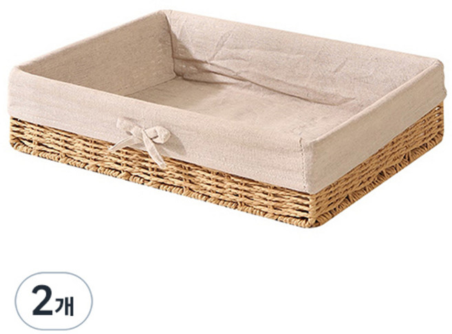 세븐집 등나무 낮은 바구니, 베이지, 2개